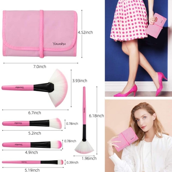 Pink Makeup Brush Set, 32pcs Premium Synthetic Brushes, Kabuki Foundation - Picture 3 of 4